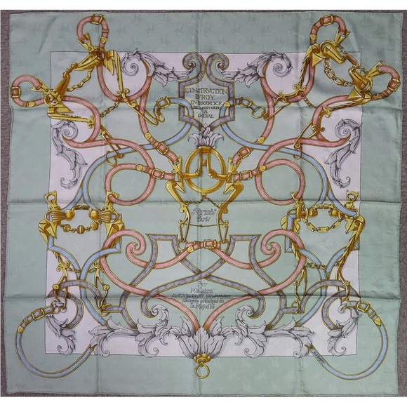 Hermes Silk Scarf with Gold and Blue Accents - Picture 1 of 12